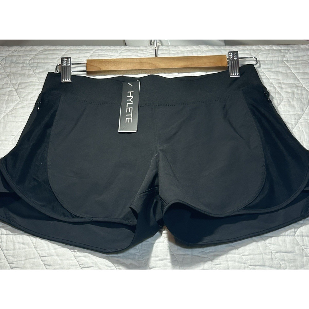 Hylete Womens Active Workout Athletic Radius Scallop Running Shorts Size XSBlack
